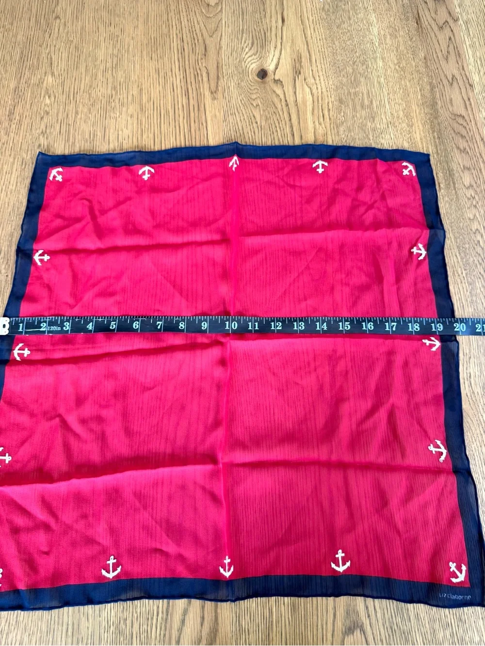 Liz Claiborne Silk Scarf Red Navy Anchor Print Nautical Preppy One Size